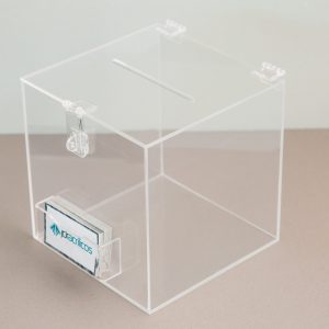 Urna de Acrílico Cristal 20x20x20cm com Porta Cartão