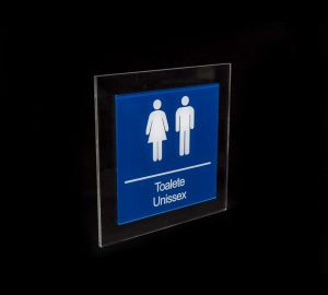 Placa para banheiro Masculino PNE Unissex azul