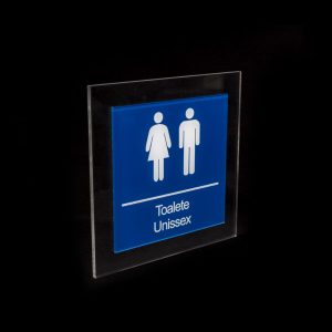 Placa para banheiro Masculino PNE Unissex azul