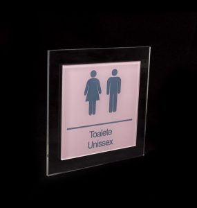 Placa banheiro Masculino PNE Unissex rosa claro