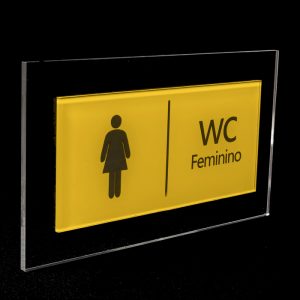 Placa para banheiro Feminino cor Amarelo