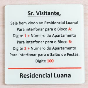 Placa Acrílico 11×18,5 sinalização de ambiente para condominio