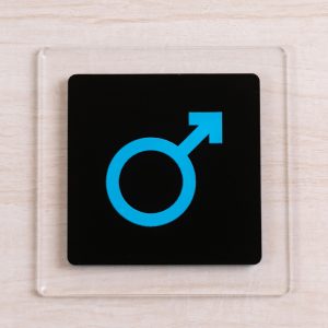 Placa Acrílico 15×15 banheiro masculino azul