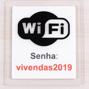 Placa Acrílico 22×24,5WI-FI parede letras recortadas senha gravada