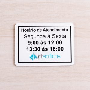 Placa Acrílico 11×18,5 sinalização de ambiente aviso para horarios