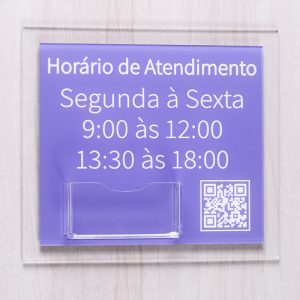 Placa Acrílico 11×18,5 sinalização de ambiente aviso horario de atendimento